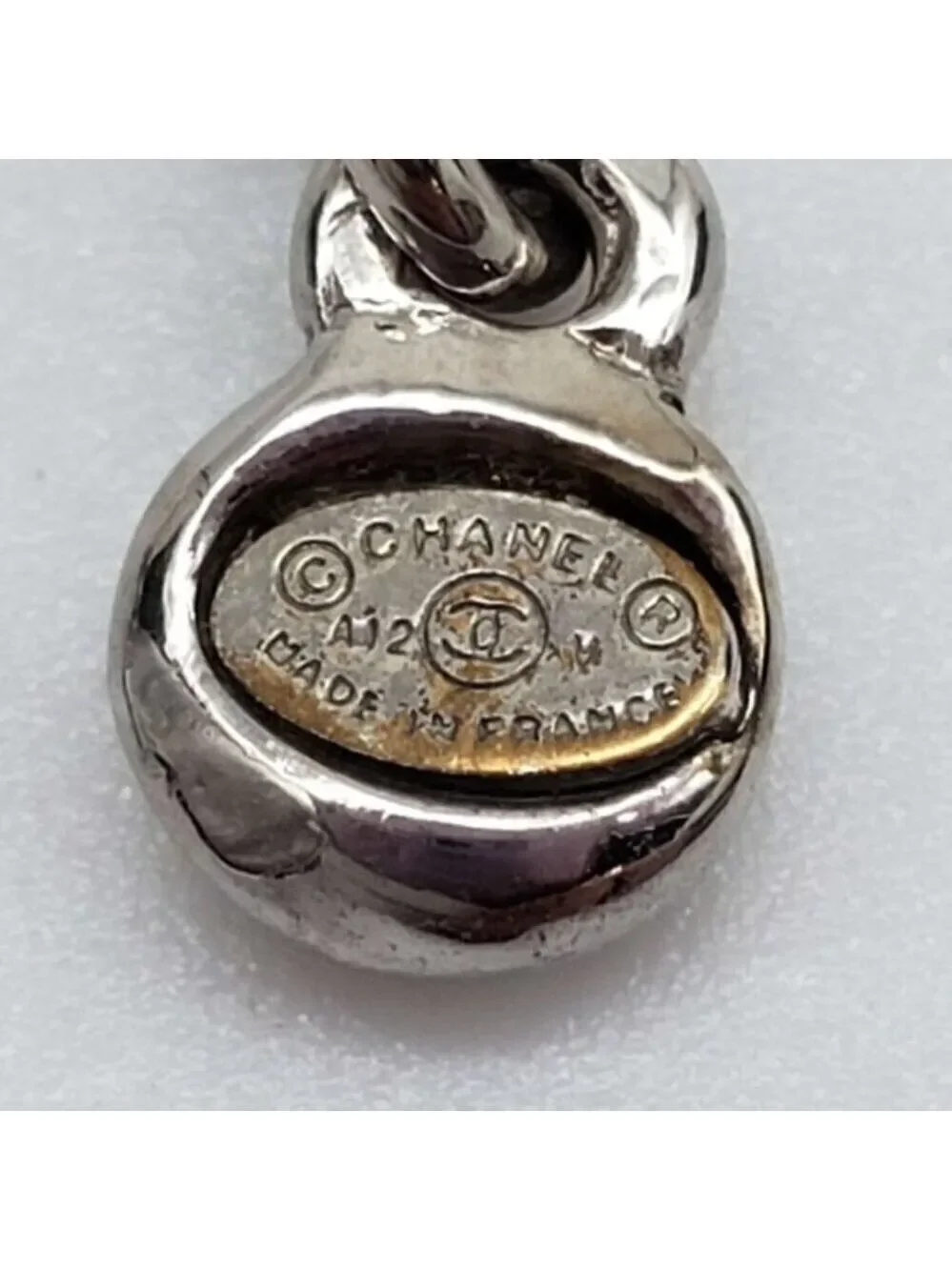 Authentic CHANEL CC with stone Necklace Silver Color 480-050522